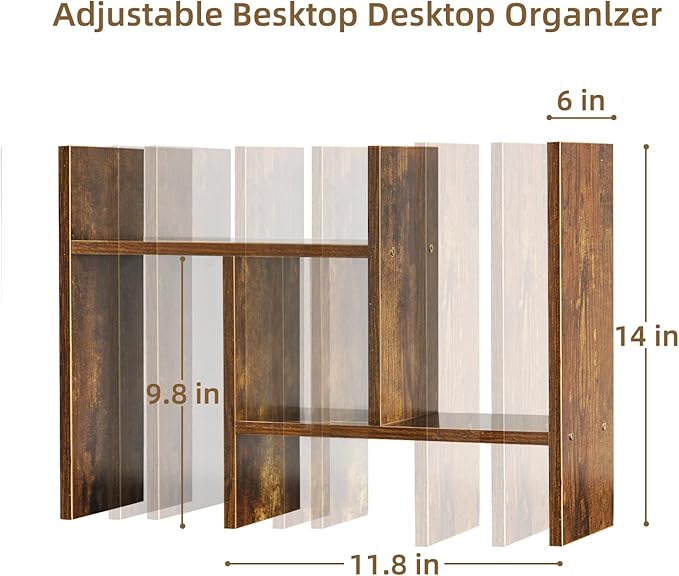 TY ARTS & CULTURE - Expandable Wood Desktop Storage Organizer Multipurpose Desk Bookshelf Display Shelf Rack Counter Top Bookcase for Office Home | Natural Brown