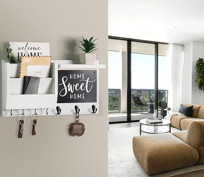 Key Holder for Wall - Mail Holder Organizer Wall Mount with Shelf - Hanging Key Rack Hanger with Hooks Decorative for Home Coat Letter Dog Leash Entryway Living Room Decor