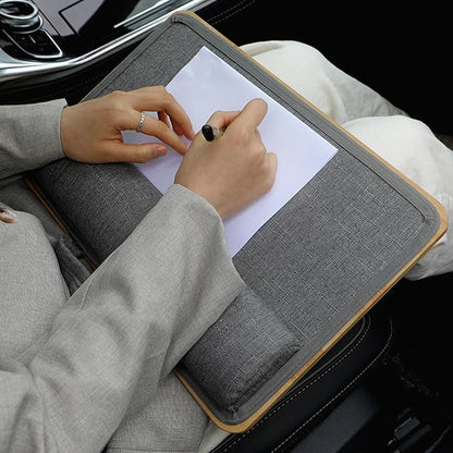 Lap Desk for Laptop with Cushion, Bamboo Laptop Stand with Anti-Slip Strip Tablet Phone Holder, Fits up to 14 inch Portable Computer Lap Desk for Couch, Bed & Car