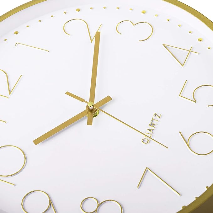 Foxtop Gold Wall Clock 12 Inch Silent Non-Ticking Battery Operated Round Quartz Modern Wall Clock for Office Living Room Kitchen Bedroom Home Decor