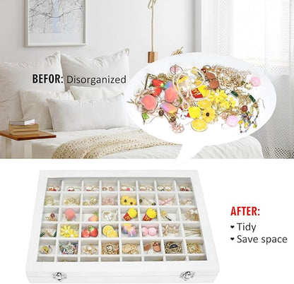 Vicoter Velvet Jewelry Tray 48 Compartments Jewelry Display Organizer with Transparent Cover Rings, Earrings, Necklaces, Pendants Storage Box for Girls, Wives, Mothers, Women