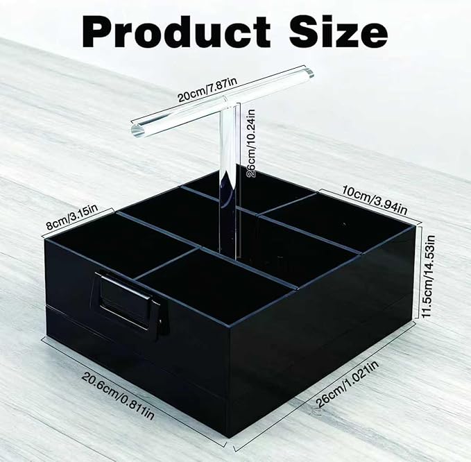 Black Shower Caddy stotage box.portable shower caddy,6-grid acrylic classification storage with tray.Suitable for bath Dorm Room,office,kitchen,dining,hotel,bar,travel,home organizer and storage box.