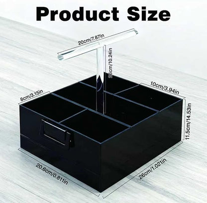 Black Shower Caddy stotage box.portable shower caddy,6-grid acrylic classification storage with tray.Suitable for bath Dorm Room,office,kitchen,dining,hotel,bar,travel,home organizer and storage box.