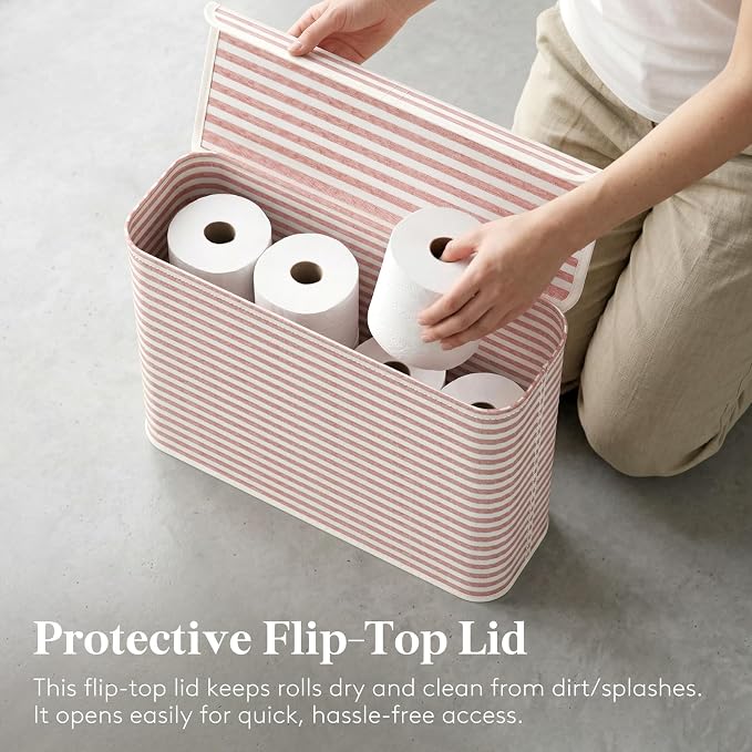 Lifewit 22L Toilet Paper Storage Holder for 9 to 12 Rolls, Foldable Fabric Toilet Paper Basket with Lid, Freestanding Bathroom Tissue Storage and Organization for TP, Towels and Toiletries, Pink