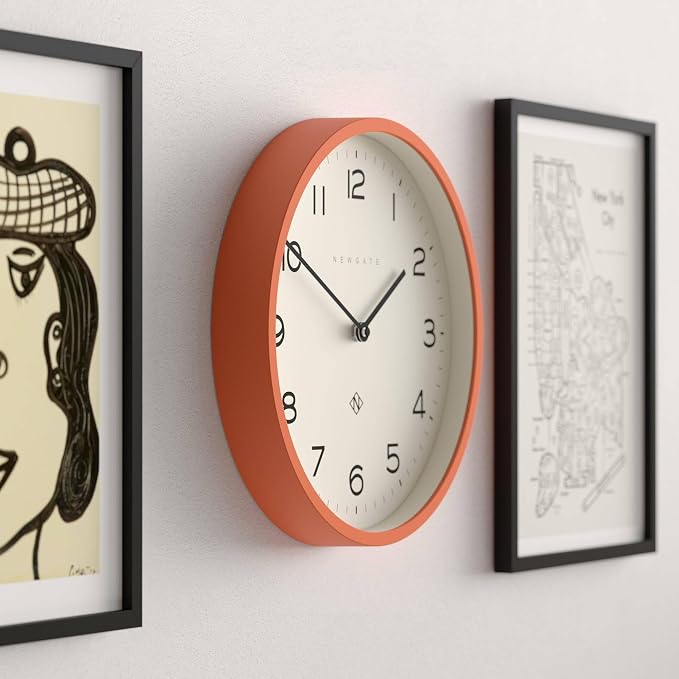NEWGATE® Number Four Echo wall Clock | Modern Round Clock | 30cm | Orange | Easy to Read Numbers | Ideal for Kitchen, Living Room or Office