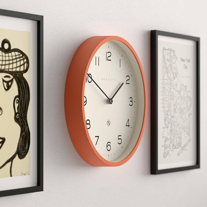 NEWGATE® Number Four Echo wall Clock | Modern Round Clock | 30cm | Orange | Easy to Read Numbers | Ideal for Kitchen, Living Room or Office