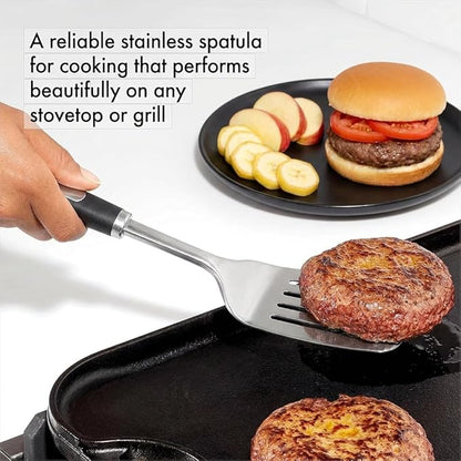 Stainless Steel Spatula Set, 2 Piece Heavy Duty Metal Turner Set, Thickened Solid & Slotted Spatula for Cooking, Heat Resistant Kitchen Utensils for Frying Fish, Eggs, Steak or Pancakes