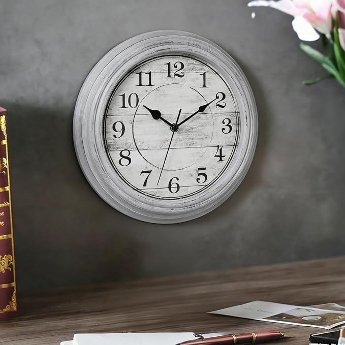 Wall Clock, 12 Inch Kitchen Decorative Wall Clock, Silent Wall Cocks Battery Operated Non Ticking with Large Numbers Easy to Read for Home Bathroom Office(Grey)