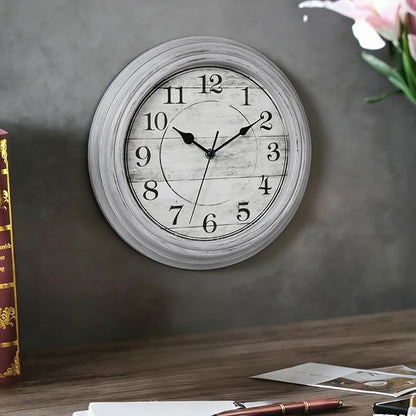 Wall Clock, 12 Inch Kitchen Decorative Wall Clock, Silent Wall Cocks Battery Operated Non Ticking with Large Numbers Easy to Read for Home Bathroom Office(Grey)