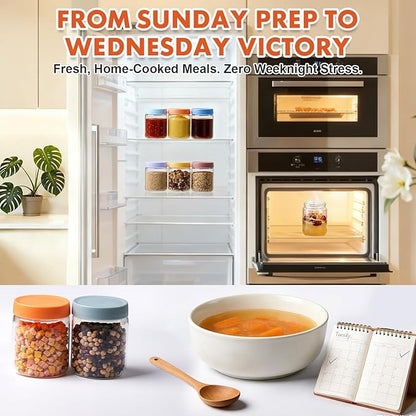 iyayayuanyuan Premium 16oz Borosilicate Glass Jars With Airtight Lids (6 Pack) - Freezer, Oven, Microwave & Dishwasher Safe - Wide Mouth Meal Prep Containers For Pantry Storage, Soups & Overnight Oats