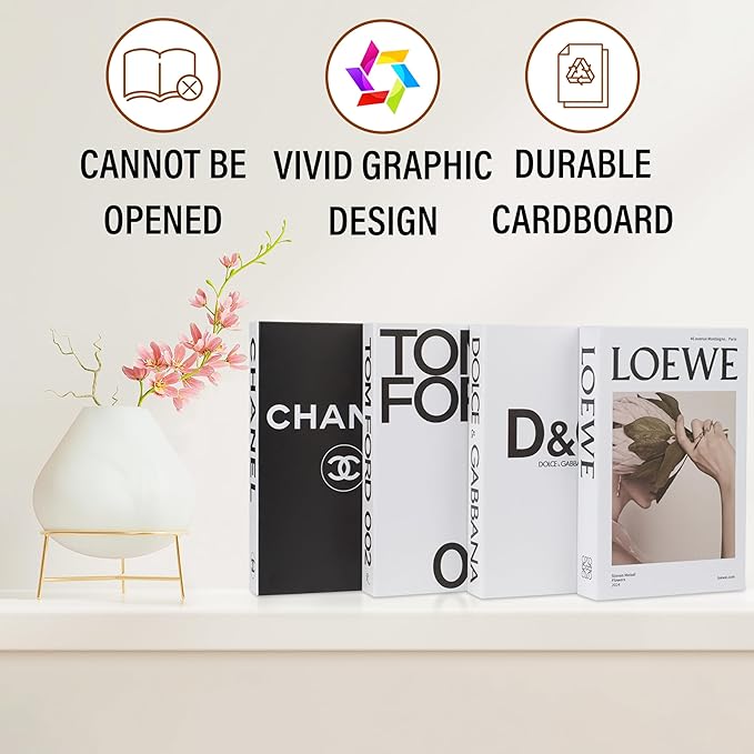 White Large | 4 PCS Faux Decorative Books for Home Decor | Not Real Books (Cardboard Boxes) | Coffee Table, Bookshelf & Shelf Styling Display Props for Living Room, Office