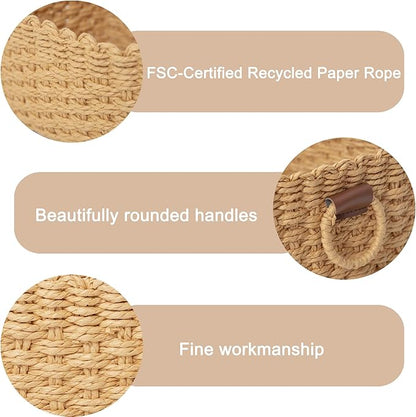 Small Paper rope baskets for Organizing,Cute woven storage Little basket for Home，Shelves, Bathroom,Decorative basket,Set of 3 (Desert color)