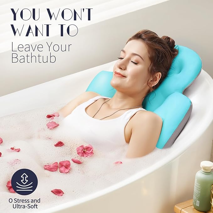 Full Body Bath Pillow for Bathtub, Thick Bathtub Cushion, Luxury Tub Pillow for Bath for Headrest Neck and Back Support Ocean Blue 56" x 16"