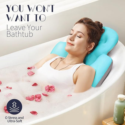 Full Body Bath Pillow for Bathtub, Thick Bathtub Cushion, Luxury Tub Pillow for Bath for Headrest Neck and Back Support Ocean Blue 56" x 16"