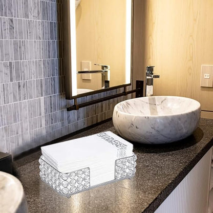 Sumnacon Stylish Bathroom Guest Towel Holder-Rectangle Crystal Napkin Holder for Guest Hand Towels Paper Napkins, Decorative Napkin Tray for Bathroom Vanity Toilet Tank Table Kitchen Countertop,Silver
