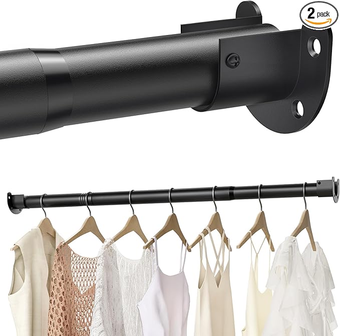Closet Rods for Hanging Clothes, 16 to 74 Inch Stepless Adjustable Closet Rod, 1.3 Inch Heavy Duty Closet Hanging Rod for Closet Wardrobes Laundry RV,2 Packs