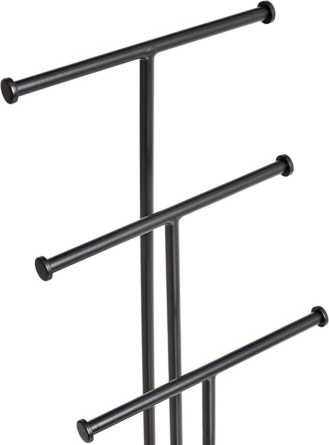 Amazon Basics Four-Tier Jewelry Organizer Tree Stand, Necklace Earring Bracelet Holder with Ring Storage, Walnut/Black