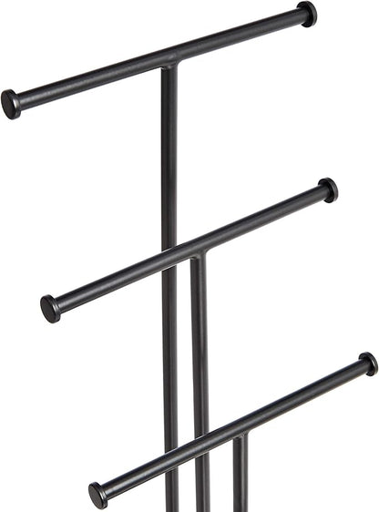 Amazon Basics Four-Tier Jewelry Organizer Tree Stand, Necklace Earring Bracelet Holder with Ring Storage, Walnut/Black