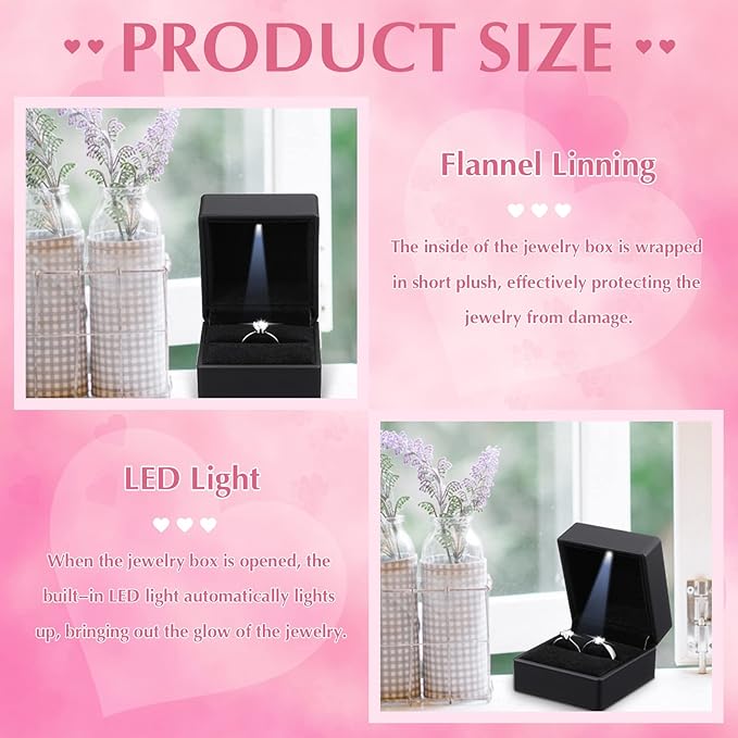 Yinkin 12 Pcs Black Velvet Jewelry Boxes LED Light Display Ring Necklace Bracelet Chain Gift Box Bulk Wedding Proposal Anniversary(Ring Box,Square)