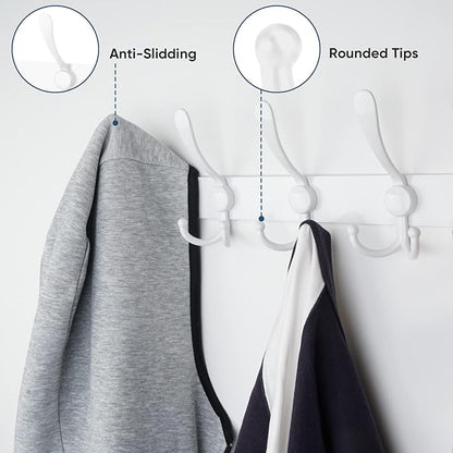 TICONN Wall Mounted Coat Rack, Five Heavy Duty Tri Hooks All Metal Construction for Jacket Coat Hat in Mudroom Entryway (White, 1-Pack)
