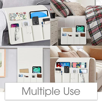 Joywell Armrest Organizer Remote Holder for Recliner Armchair Caddy Couch Sofa Arm Chair Caddie with 6 Pocket Storage for Magazine, Phone, iPad,Ivory