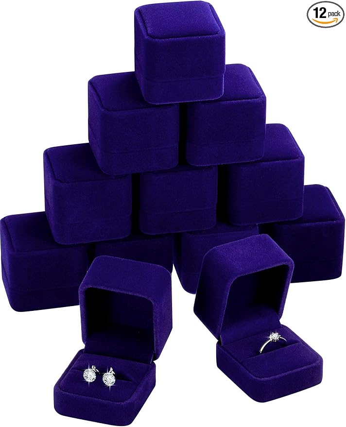 Zhanmai 12 Pcs Christmas Velvet Ring Box Jewelry Box Earring Jewelry Case Gift Boxes for Xmas Women Wedding Engagement Birthday Anniversary Valentines Day 2.12 x 1.77 x 2 Inch(Royal Blue)