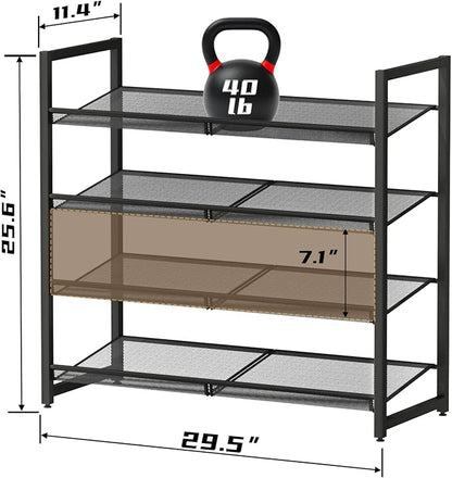 Metal Shoe Rack for Closet,entryway, 4-Tier Shoe Organizer, Adjustable Flat or Angled Shelves, Holds up to 20 Pairs Shoes, Black