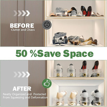 Adjustable Slot Organizer for Pairs of Shoes, Space Saver, Double Deck Riser Rack, Closet Organizer (Clear, 20 Pack)