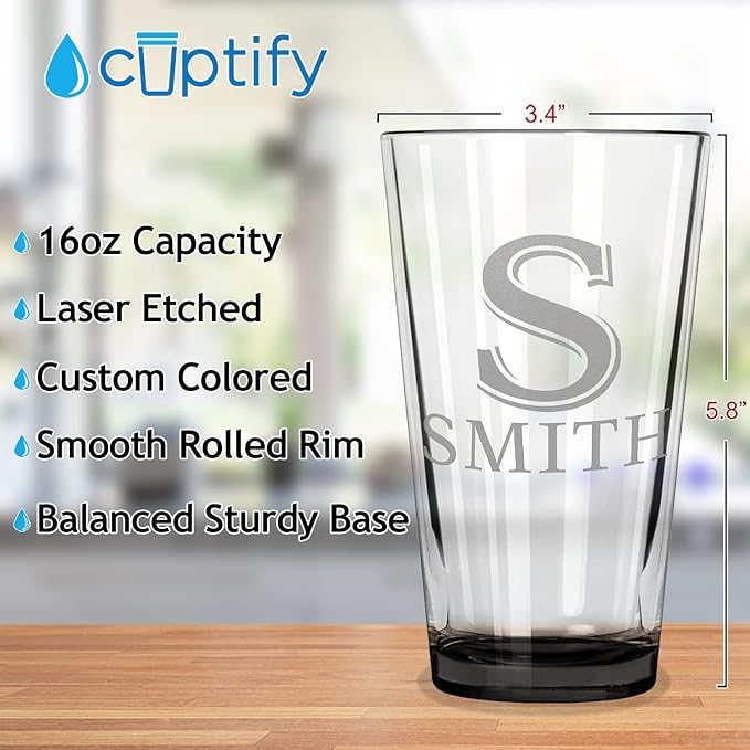 Personalized Beer Glasses Set of 2 Engraved Black 16oz Pint Glasses for Men & Women, Custom Drinking Gift for Birthdays, Weddings, Father’s Day & More