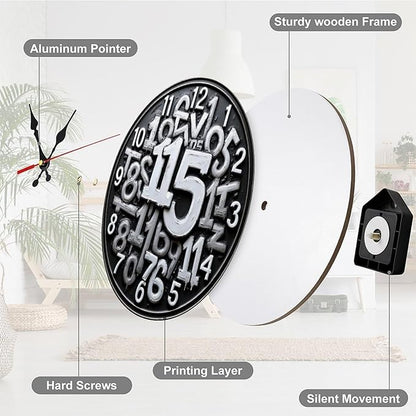 Wall Clock, Abstract Numeric Non Ticking Wall Clocks Battery Operated, Grey Wooden Wall Clocks for Kitchen, Living Room, Bedroom, Office, Bathroom Decorative 10 Inch