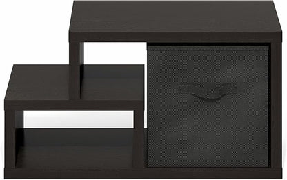Furinno Viola Storage Shelf, 2-Tier Horizontal Display Rack with Drawer Bin, Extra Thick Frame Bookshelf, Open Back, for Organization, Living Room, Home Office, Black Dark Oak