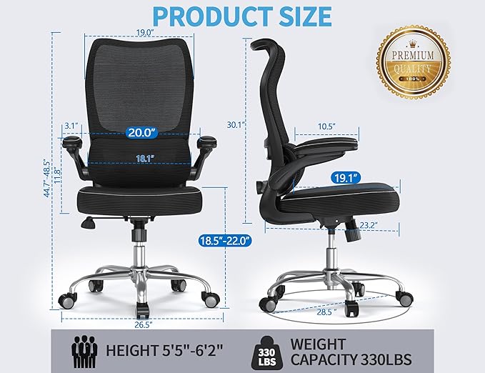TRALT Ergonomic Office Chair - Desk Chair with Wave High Back Adjustable Lumbar Support Computer Chair - Gaming Chairs Mesh Backrest and PU Leather Seat for Home Reading Chairs to Adults (Black White)