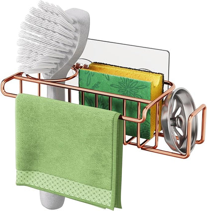 HapiRm Sponge Holder for Kitchen Sink, No Drill Kitchen Sink Caddy Organizer, Rustproof and Waterproof Dish Sponge Holder - Rose Gold