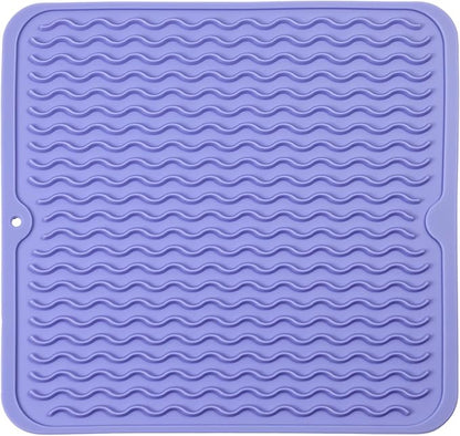 Silicone Dish Drying Mat for Multiple Usage,Easy clean,Eco-friendly,Heat-resistant Silicone Mat for Kitchen Counter or Sink,Refrigerator or Drawer liner Light Purple M 12 inches x 12 inches
