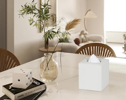 Colylan Tissue Box Cover Square Tissue Box Holder for Bathroom (White)