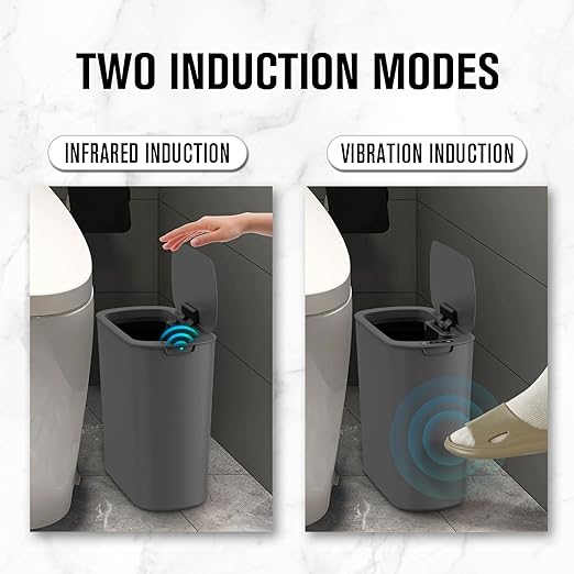 Cesun Automatic Motion Sensor Bathroom Trash Can with Lid, 2.6 Gallon Touchless Trash Bin, Smart Plastic Slim Garbage Can Small Grey Wastebasket for Toilet, Office, rv, Bedroom, Living Room