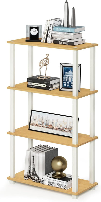 Furinno TURN-S-TUBE Storage Shelves, 4-Tier Book Shelf, Corner Shelf, Toolless Open Shelves, for Organization and Storage, Living Room, Garage, Home Office, Beech