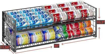 Sbanmao Extra-Long 2-Tier Stackable Can Organizer for Pantry, Sturdy Can Holder for Canned Soup Food Goods Storage up to 64 Cans, Black