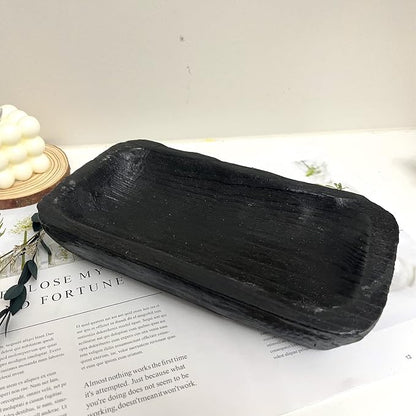 Wooden Dough Bowl Decor, Vintage Wooden Bowl Hand Carved Home Decor for Dining Table Center, Living Room, Kitchen Decor. (10inch black)