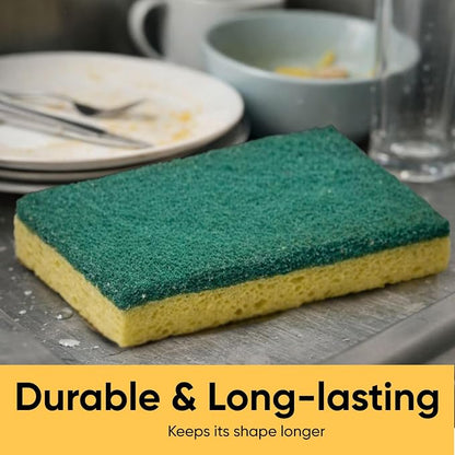 Scrubee Heavy Duty Scrub Large Sponge with Scouring Pad, Kitchen Dishwashing, Sink, Pot and Frying Pan Cellulose Scrubber Sponge Non Scratch. By Superio… (6" Sponge)