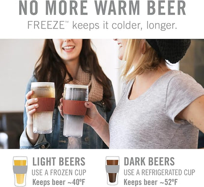 Host Freeze, Frozen Mugs, Freezable Pint Set, Beer Keep Your Drinks Cold, Double Walled Insulated Glasses, Tumbler for Iced Coffee, 16oz, Set of 2, Wood