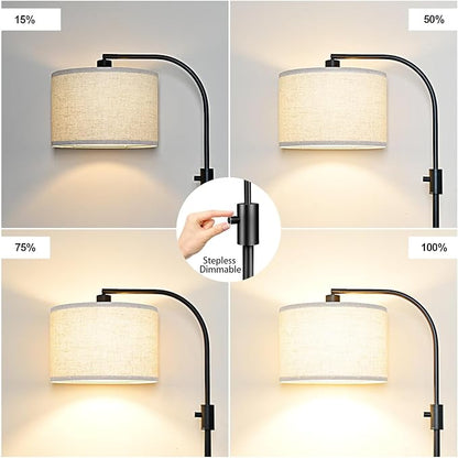 Nintiue Upgraded Modern Arc Dimmable Tall Standing Floor Lamp with Linen Shade, 1200 Lumens LED Bulb Included, for Living & Reading Room, Bedroom, Office & Nursery, Matte Black