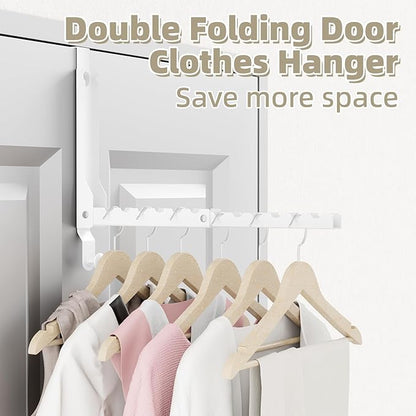 BAKON Over The Door Hangers, Over Door Hooks for Hanging, Small Space Dual Folding Portable Over Door Clothes Hanger for Clothes, Hats, Bags and Towels (2Pack,White(Update))