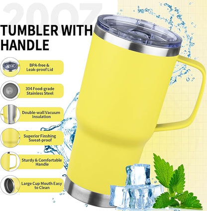 20oz Insulated Tumbler with Handle Stainless Steel Travel Coffee Mug with Lid and Straw Double Wall Vacuum Leak-proof Reusable Thermal Water Cup for Hot and Cold Drinks (Multicolor-6,4 Pack)