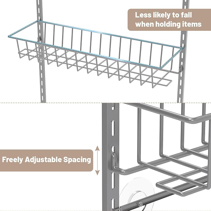 ElegantArray 10-Tier Pantry Door Oragnizer, Over The Door Pantry Organizer Rack and Storage, Hanging Spice Rack Shelves Door, Home Office Laundry Room Bathroom & Kitchen Organization, Light Gray