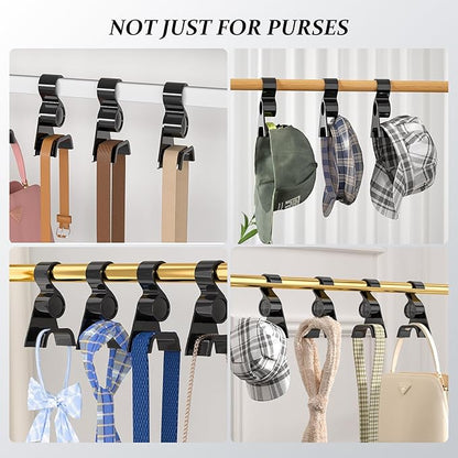 3-Pack Acrylic Purse Hangers for Closet Organization | Multi-Purpose Durable Hooks for Handbags, Scarves, Hats & Belts (Black)