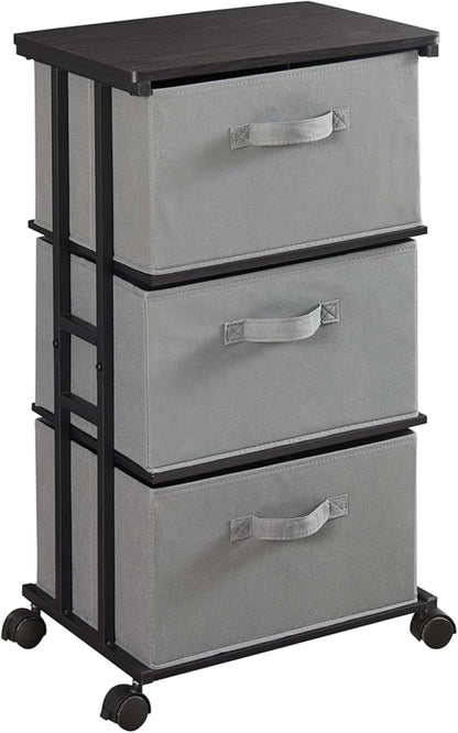 MAX Houser Dresser Tower with 3 Drawers for Bedroom, Fabric Storage Organizer Unit, Chest of Drawers with with WoodTop, Small Vertical Storage for Guest Room, Closet, Entryway(Grey)
