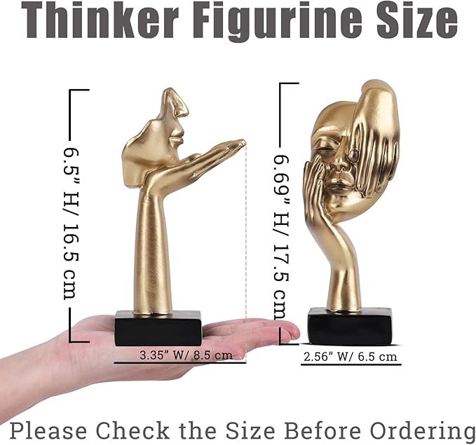 oliruim 6.5" H Black Gold Art Thinker Figurines 2 PCS, Abstract Small Statues Home Accent Decor for Shelf, Office Desk, Living Room, Knick Knacks Decorations for Shelves (2 Pcs Gold)