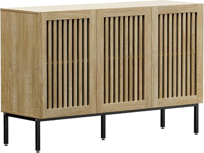 Buffet Cabinet with Storage,47" Farmhouse Console Table with Metal Base and Adjustable Shelves,Sideboard Coffee Bar Cabinet with 3 Doors for Kitchen,Dining Room,Living Room,Oak