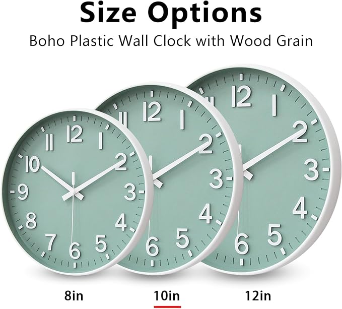 HZDHCLH Wall Clocks Battery Operated,Wall Clock Green,10 inch Wall Clock Silent Non Ticking Modern 3D Numbers for Kitchen Bedroom Living Room Office Classroom Decor